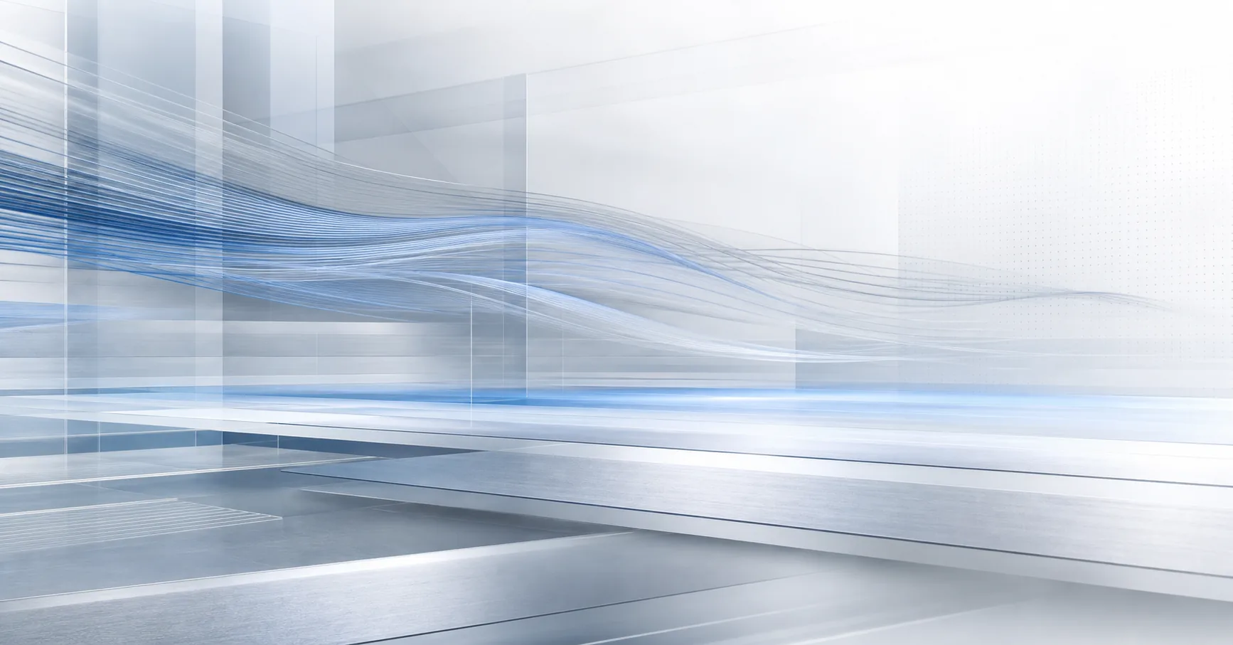 Abstract blue-gray airflow lines and transparent technical planes